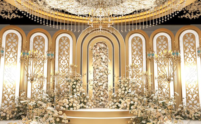 绿春香槟色调婚礼堂效果展示
